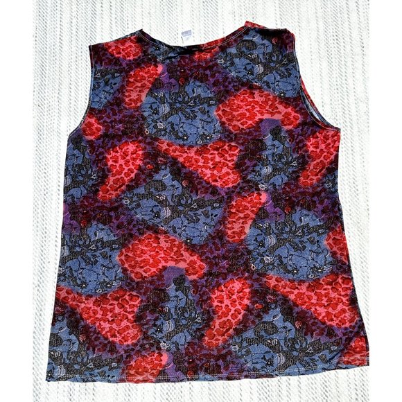 Emily Stacy Top Women Size 3 Extra Large Multicolor Floral Crew Neck Sleeveless - Picture 3 of 9